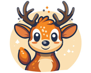 Obraz premium Cute cartoon deer with antlers. Vector illustration in flat style
