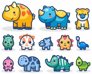 Fototapeta premium Set of cute cartoon animals on white background. Vector illustration for your design.