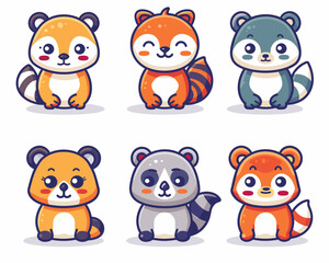 Fototapeta premium Set of cute cartoon animals on white background. Vector illustration for your design.