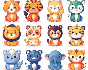 Obraz premium Set of cute cartoon animals on white background. Vector illustration for your design.