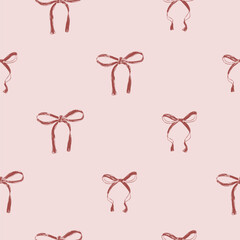 Coquette bows seamless pattern. Retro bowknotes girly endless background. gift ribbons repeat cover. Party crayon drawn continuous ornament.Vector hand drawn illustration.