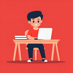 Boy Learning Online with Laptop