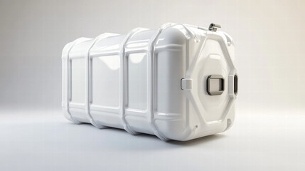 White Hard Case:  A white hard case with multiple latches and clasps, showcasing its robust construction and reliable protection. The case rests on a light gray background.