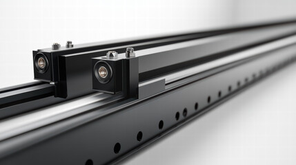 Obraz premium Precision in Motion: A close-up shot highlighting the intricate linear motion components. This photograph showcases the beauty of engineering and the seamless movement in industrial mechanisms.