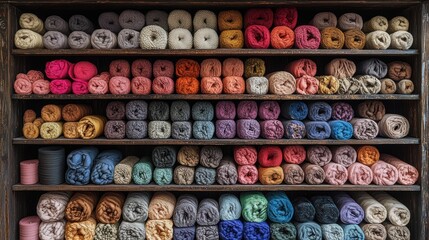 Colorful Yarn Balls on Wooden Shelves