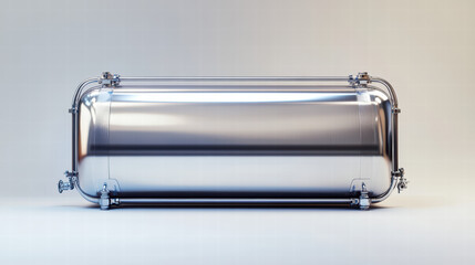 Industrial Vessel: A gleaming, metallic industrial vessel stands in a bright, neutral environment, showcasing its sleek design, precise construction.