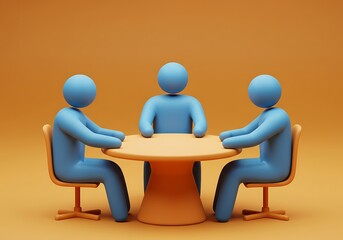 Stylized People Meeting Around Table in Creative Graphic Render