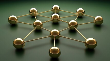 Golden Network Interconnected Balls on Dark Background