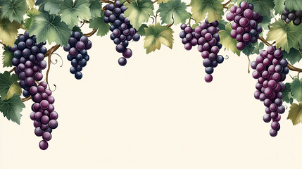 Watercolor grape vine illustration fresh fruit harvest season vineyard grapes design for backgrounds 100char