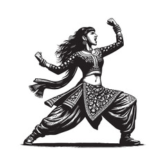Fototapeta premium Energetic Bhangra Dancer in Striking Woodcut Style Performing with Passion