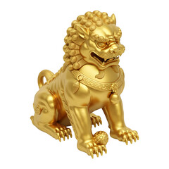 Isometric Gold Buddhist Guardian Lion Statuette Model