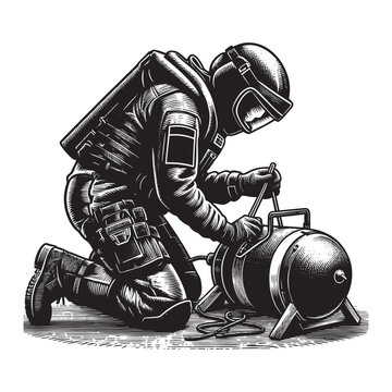 Female explosive ordnance disposal expert working on defusing a bomb