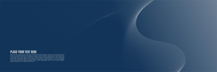 Dark blue abstract background with a white wavy line. Text near the lower left corner reads, 