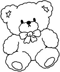 곰인형 리본 라인 드로잉 일러스트 스티커