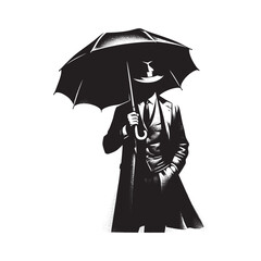 Monochrome figure with umbrella a study in form and shadow expressive lines