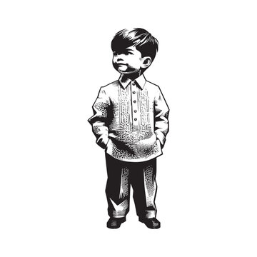 Stylized depiction of a young boy in traditional Barong Tagalog attire