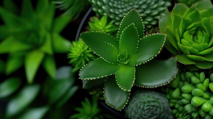 Obraz premium Vibrant green succulents in a pot, close-up. Healthy and thriving plants, creating a natural, earthy aesthetic. Perfect for home decor