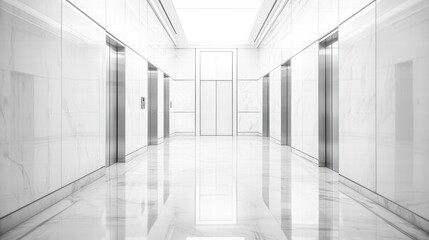 Fototapeta premium Modern Elevator doors of office or hotel hallway,holiday season decor with christmas tree,Lobby interior, corridor in house with lift,marble elegant lift for passenger or cargo elevators,copy space.
