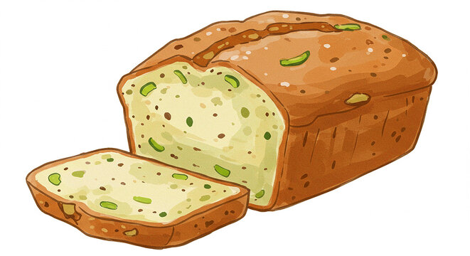 Delicious Homemade Loaf of Zucchini Bread with Nuts and Spices Sliced