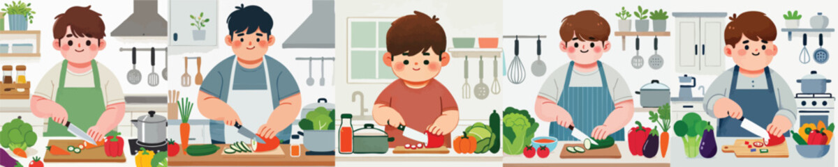 fat teenager cooking vector
