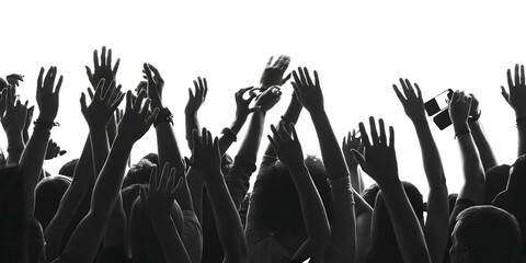 excited crowd with raised hands at concert isolated on white background PNG. GENERATIVE AI