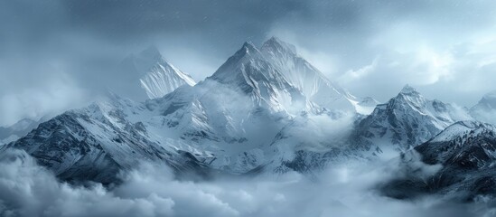 Obraz premium Majestic snowy mountains shrouded in mist