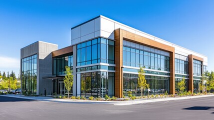 Obraz premium Modern Commercial Office Building, Architectural Design, Glass Facade, Exterior View