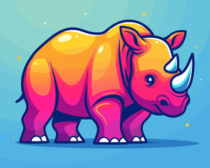 Fototapeta premium Cute cartoon rhinoceros on white background. Vector illustration