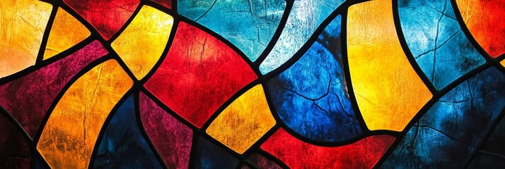 Fototapeta premium Abstract stained glass window with colorful geometric shapes and dark