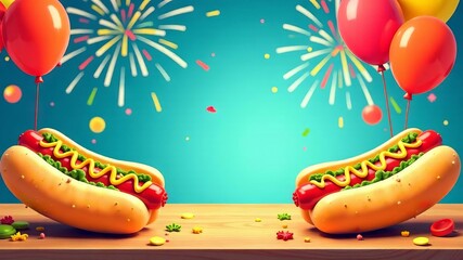 Hot dog day card with balloons, space for text