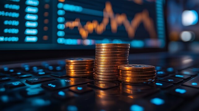 Cryptocurrency Market Analysis With Digital Coins on Trading Screen