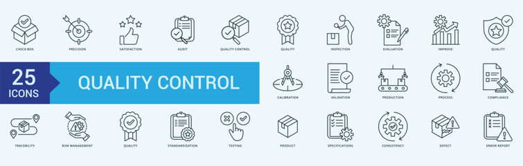 Quality control icon collection set with check box, precision, satisfaction, audit, quality control, quality