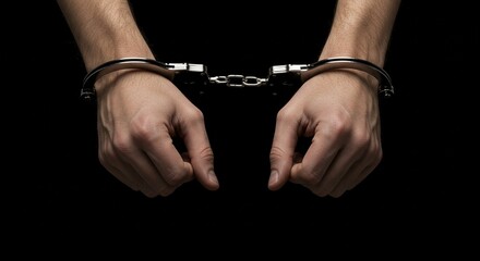 Handcuffes on man hand's on black background 