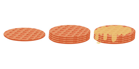 Sweet Stroopwafels vector set, hand drawn stroopwafels, dutch bakery and pastry desserts. Honey waffles
