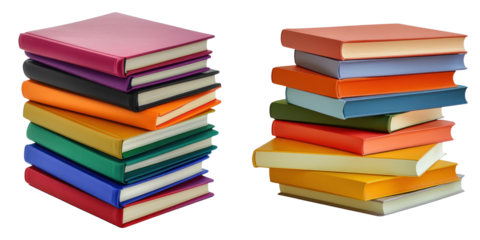 Stack of colored study books isolated on transparent background. PNG, set of