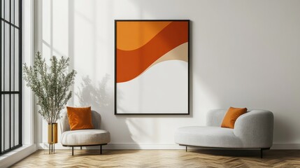 Elegant Interior with Abstract Art, Comfortable Seating, and Natural Light