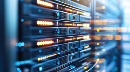 Server Rack in Data Center with Lit Components