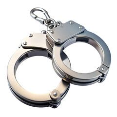 Metallic handcuffs isolated on transparent background