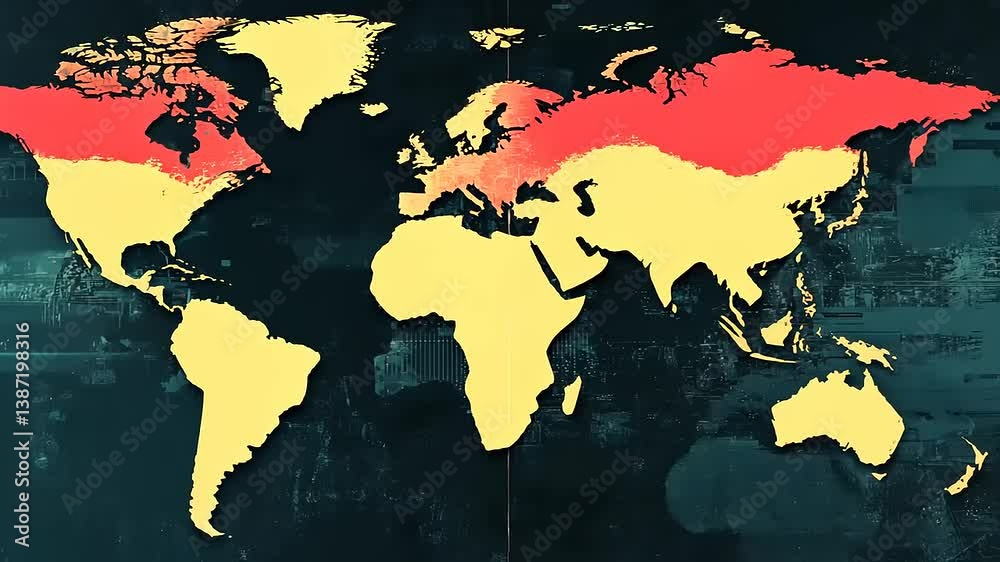Wall mural colorful world map showcasing geographical data with vibrant patterns and textures