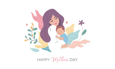 Mother's day greeting card.  graphic, poster, banner, illustration, clip art. vector design.  Happy mother's day. Mother and Child Design 