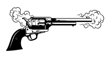 Smoking Revolver in Vintage Style in Black and White representing Danger