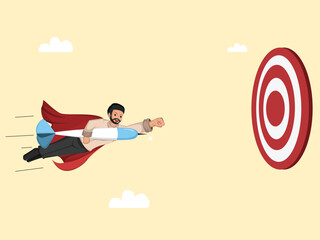 Creative Illustration of Confident Businessman Aiming at Goal with Determination and Speed.