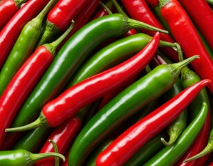 Fresh red and green chili peppers mixed together are visible from above. This spicy Mexican seasoning serves as an important ingredient.