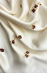 Soft ivory velvet with gold thread embroidery, opulent detail , art, pale, fabric isolated background 