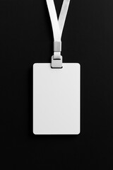 Blank Vertical ID Card with Lanyard on Black Background
