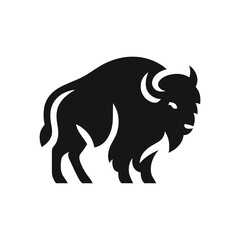 Stylized Buffalo Illustration Standing in Black and White Animal Graphic