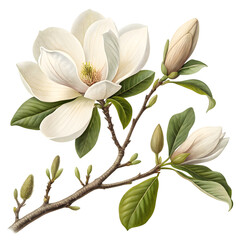 Obraz premium Magnolia Flower Botanical Illustration on transparent background