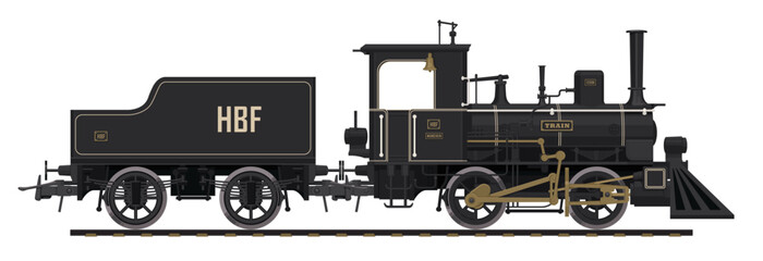 vector illustration of vintage railway steam locomotive with coal wagon in cartoon style © paseven