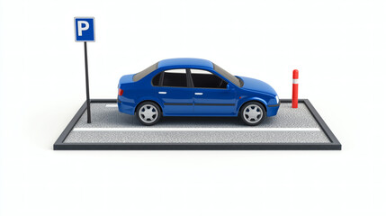Naklejka premium Blue Car in Parking Slot 3D Illustration