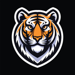 Tiger Mascot Head Illustration with Bold Outlines on Black Background